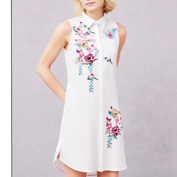 paparazzi Dresses & Skirts - Paparazzi White Embroidered Sleeveless Button Front Tunic Dress S
